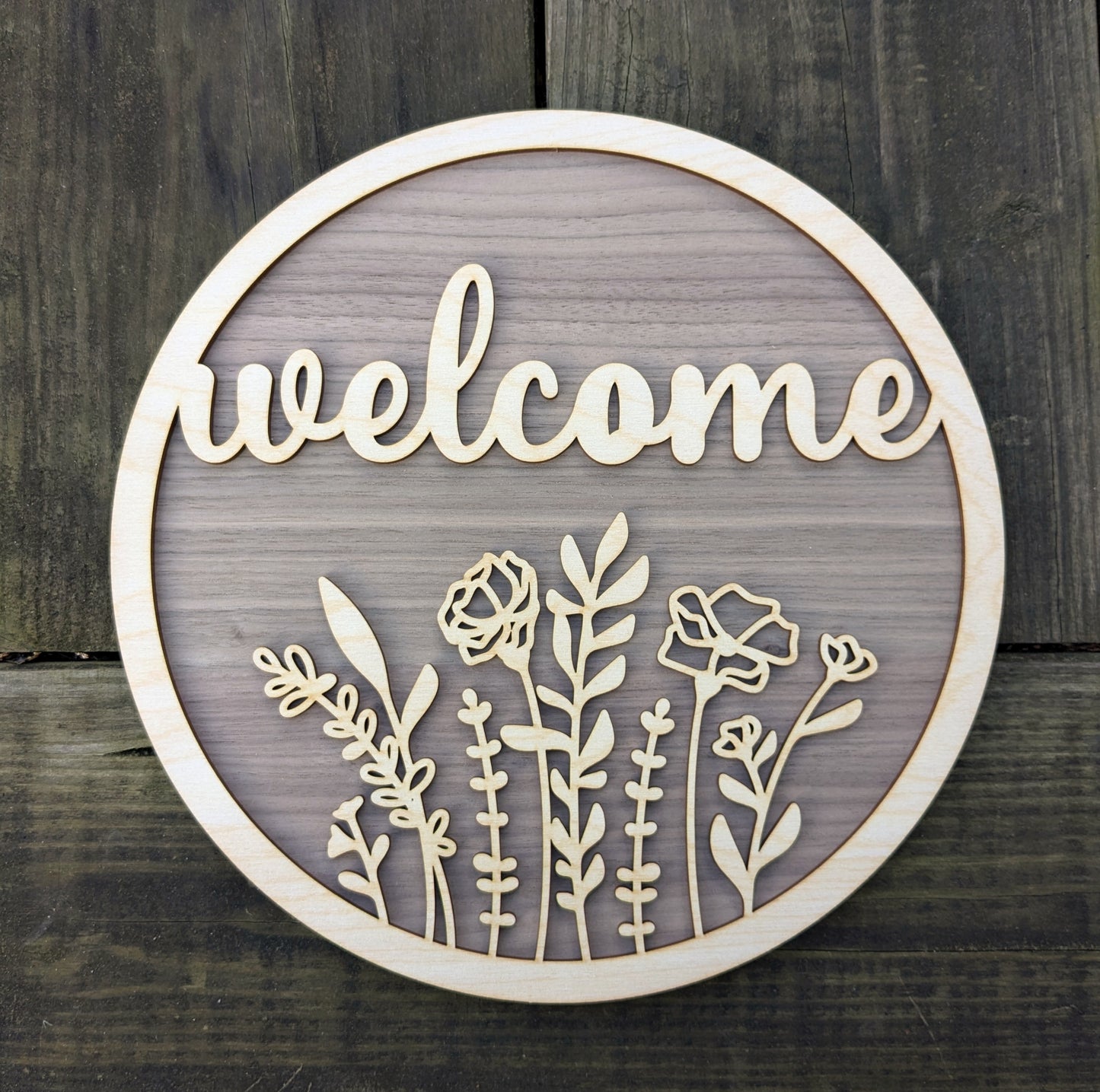 Round Welcome Sign with Wildflowers Digital Download, SVG and other file types for Laser Cutting