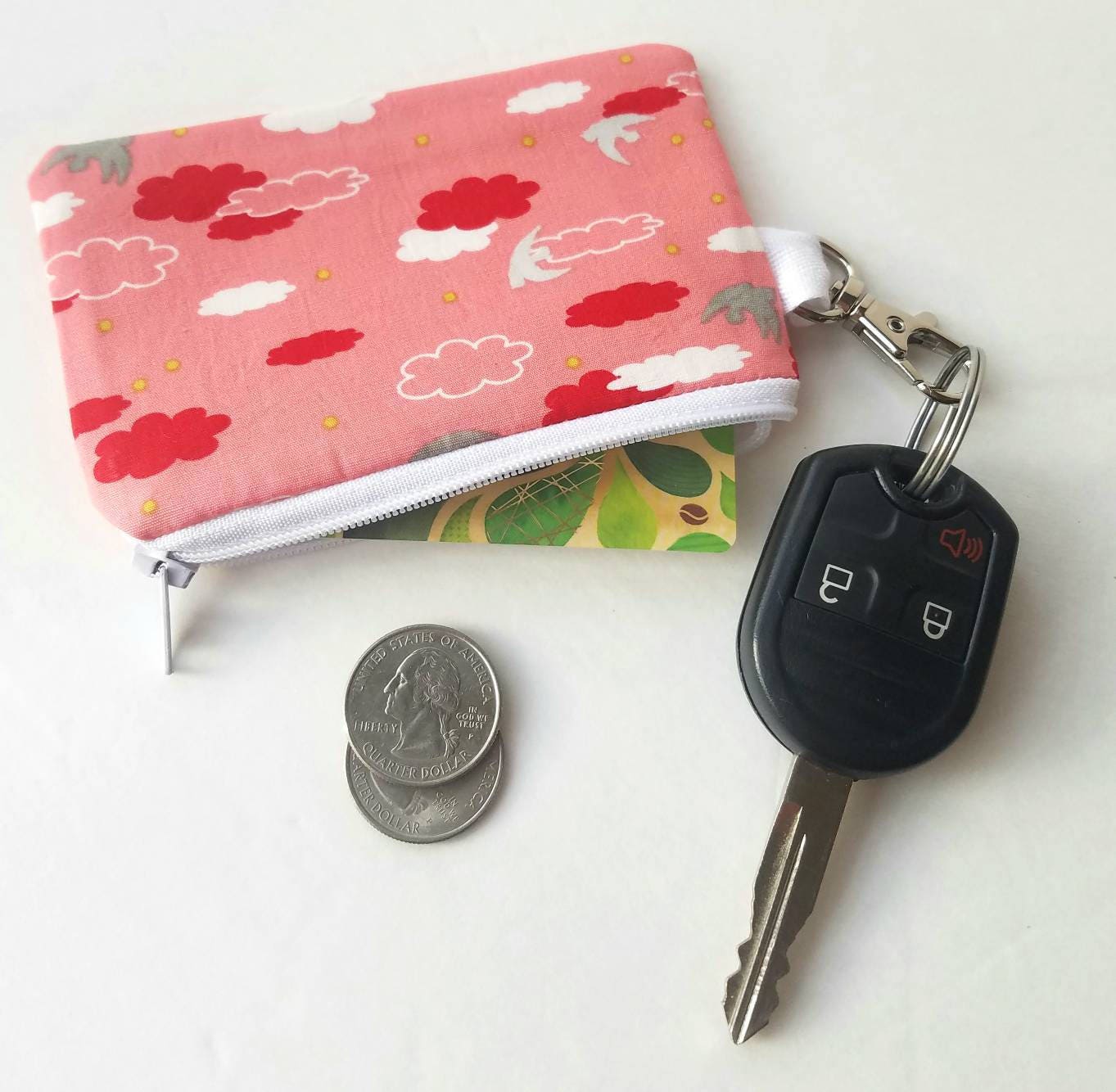 Tiny Card Pouch with Clip, Zipper Pouch to Hold Cards, Keychain Pouch, Change Purse