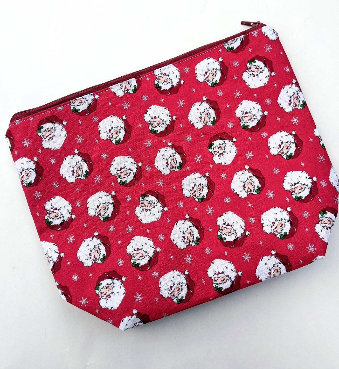 Tall Zipper Bag - Project Bag with Vintage Santa Claus