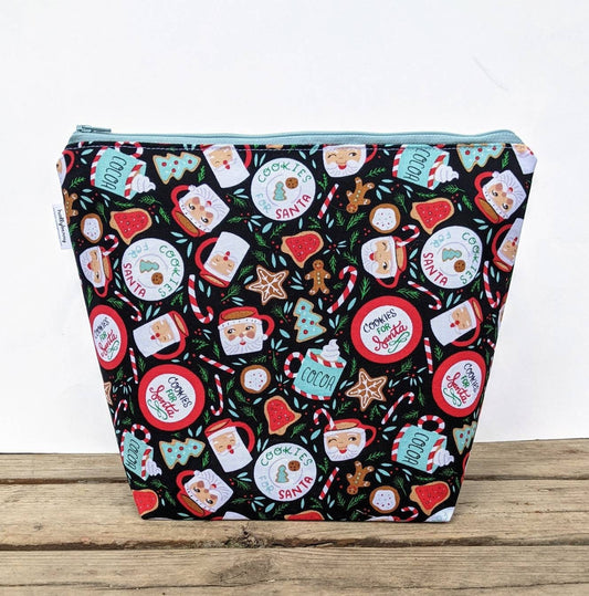 Tall Zipper Bag - Knitting Project Bag with Cookies and Santa Head Mugs