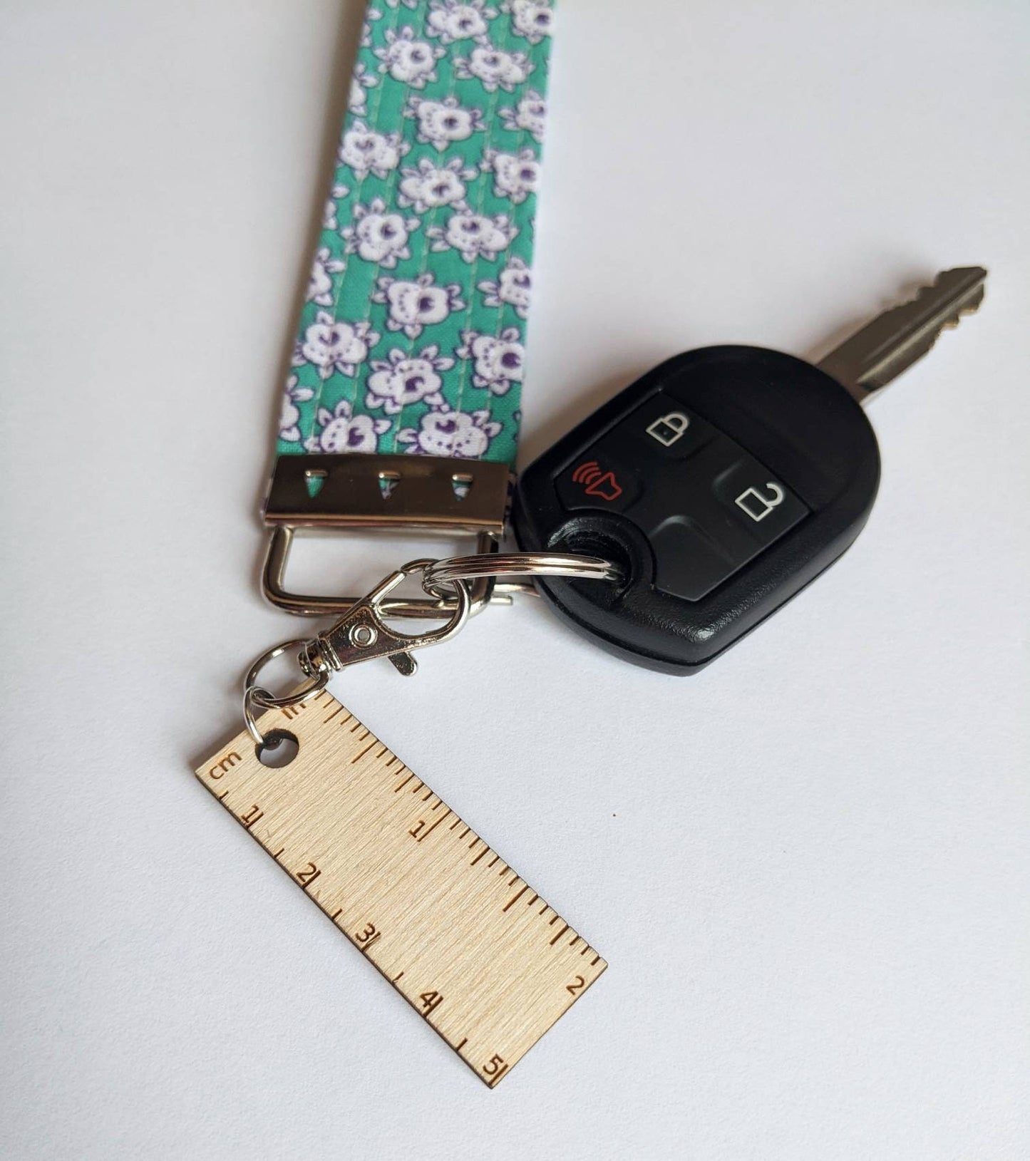 Tiny Wooden Ruler Keychain with Inches and Centimeters