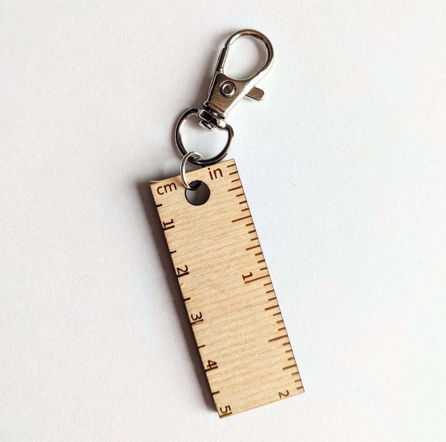 Tiny Wooden Ruler Keychain with Inches and Centimeters