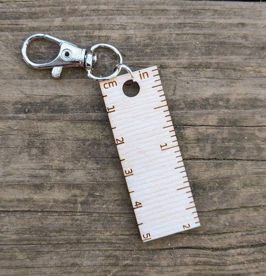 Tiny Wooden Ruler Keychain with Inches and Centimeters