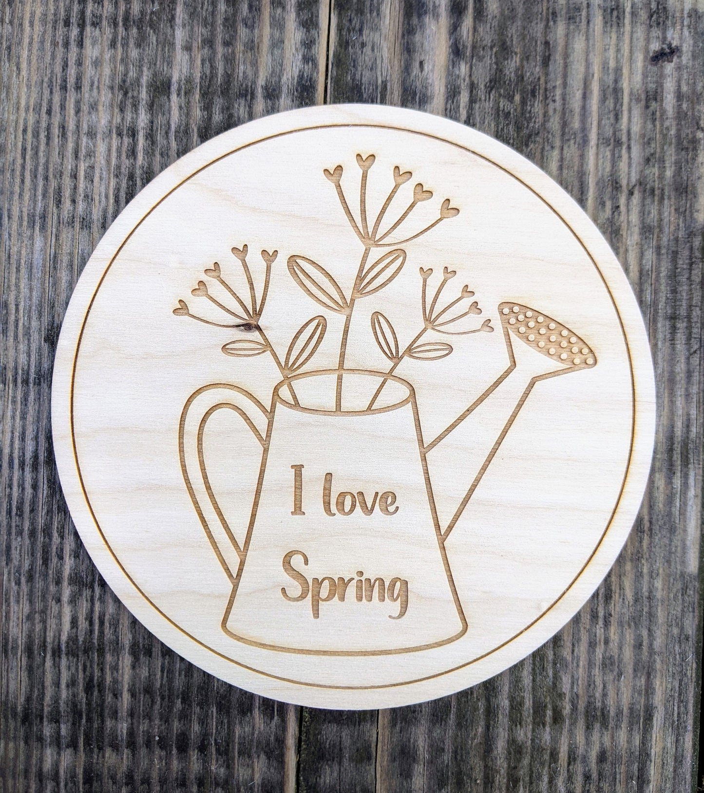 Spring and Summer Center Circle Inserts for Interchangeable Sign, Rustic Wood Countertop Stand