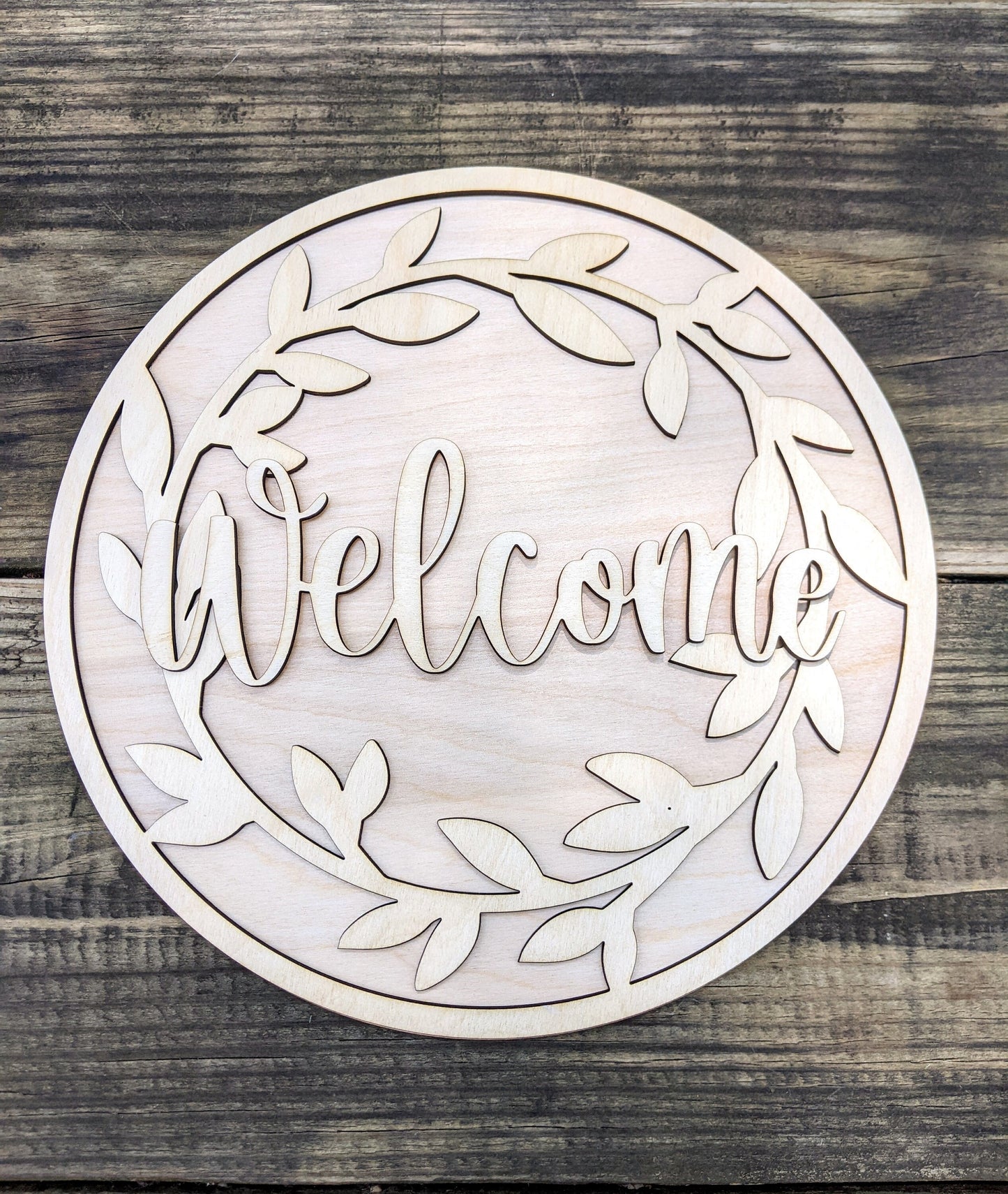 Round Wreath Welcome Sign Digital Download, SVG and other file types for Laser Cutting