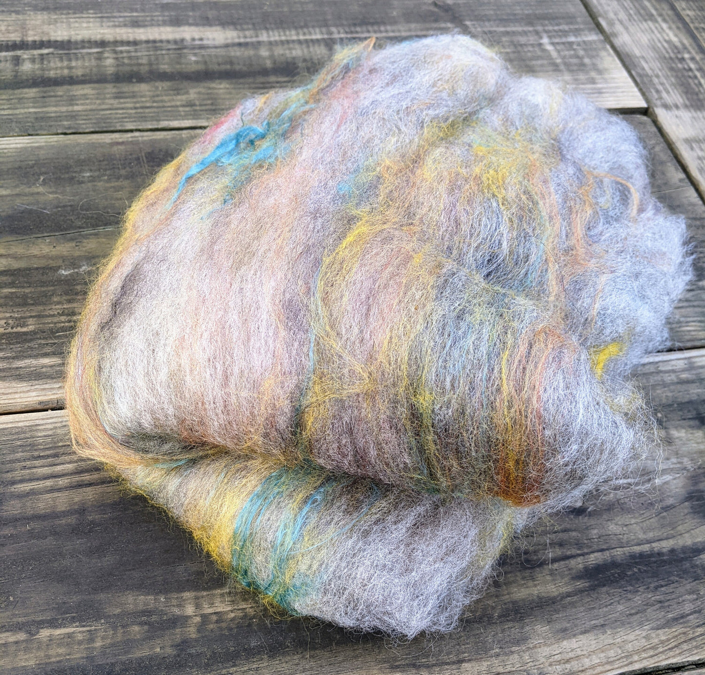 Romney Gotland Mohair Corriedale Silk Art Wool Batt - 111g