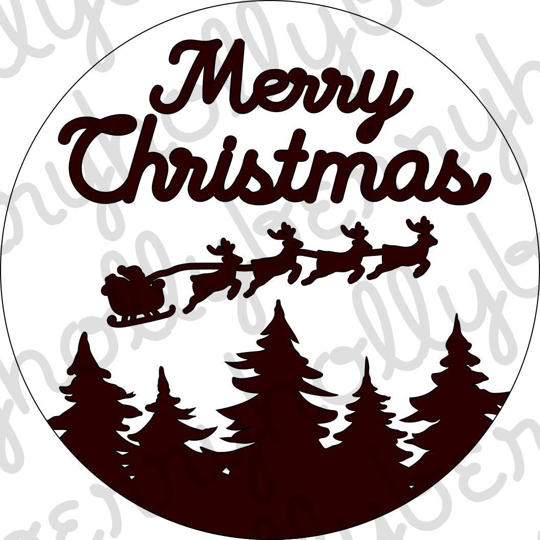 Merry Christmas Round Wood Sign Digital Download, SVG and other file types for Laser Cutting