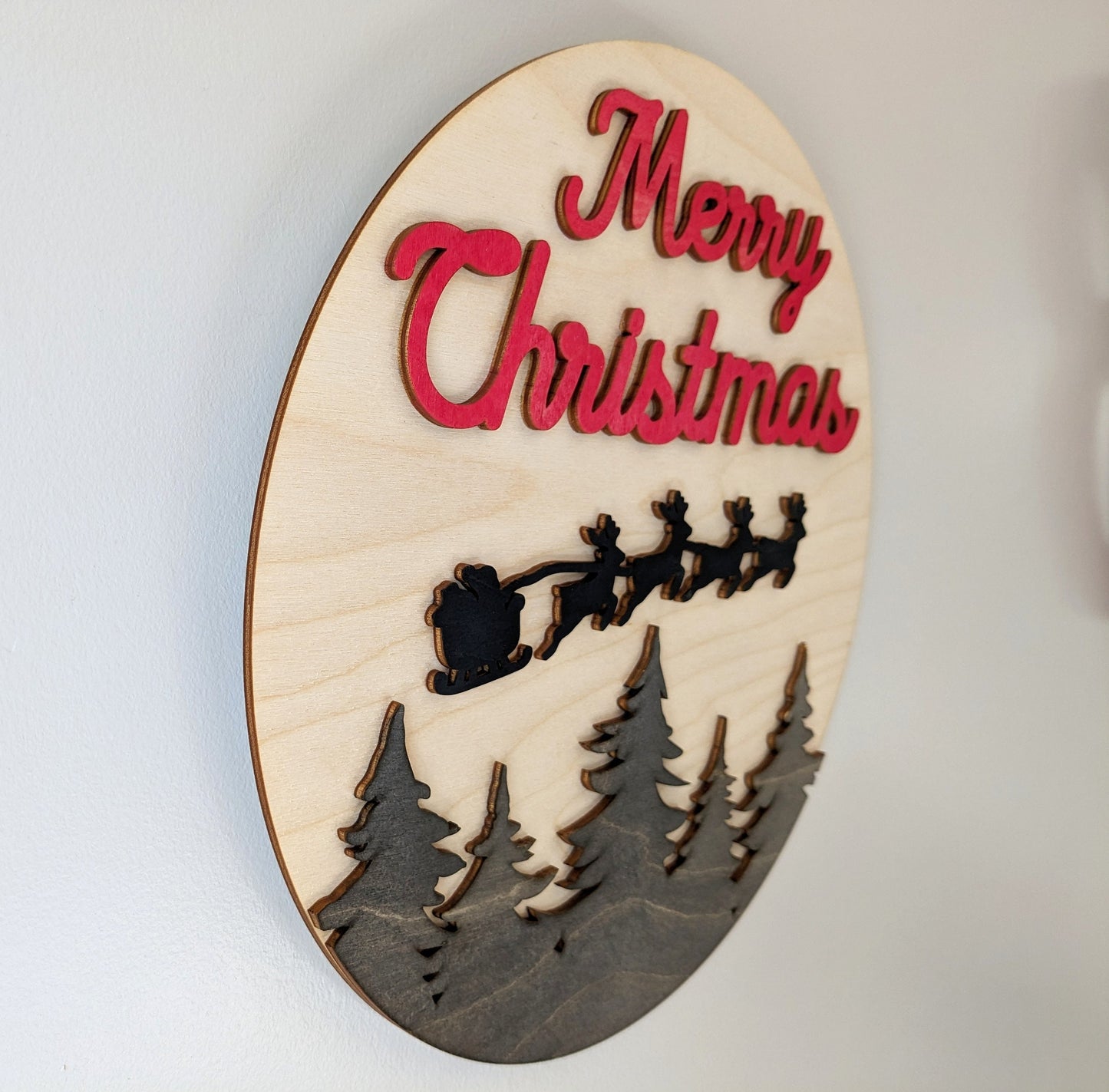 Merry Christmas Round Wood Sign Digital Download, SVG and other file types for Laser Cutting