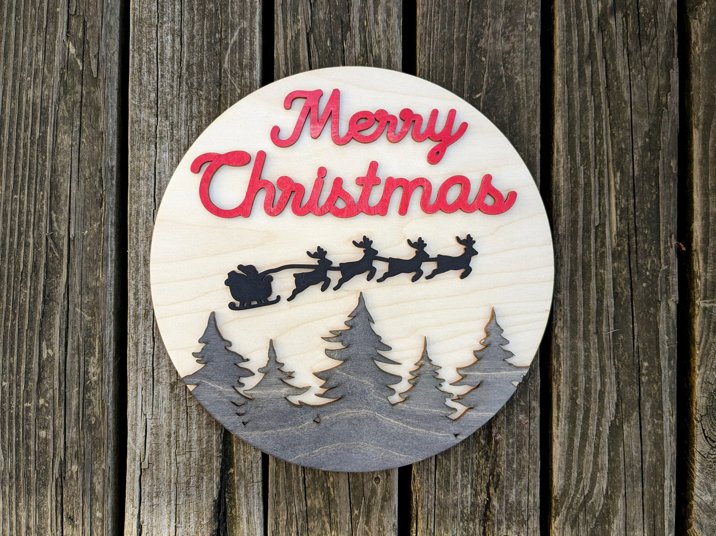 Merry Christmas Round Wood Sign Digital Download, SVG and other file types for Laser Cutting