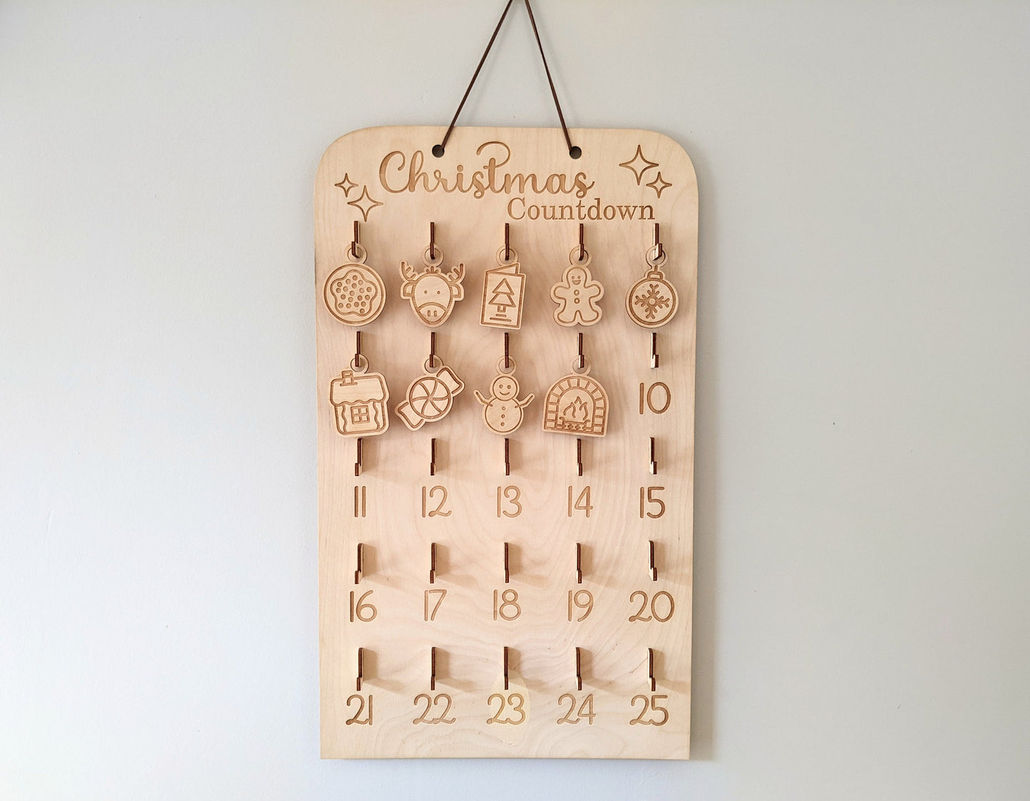 Countdown to Christmas Advent Ornament Calendar | Laser cut Wooden Sign and Hanging Ornaments