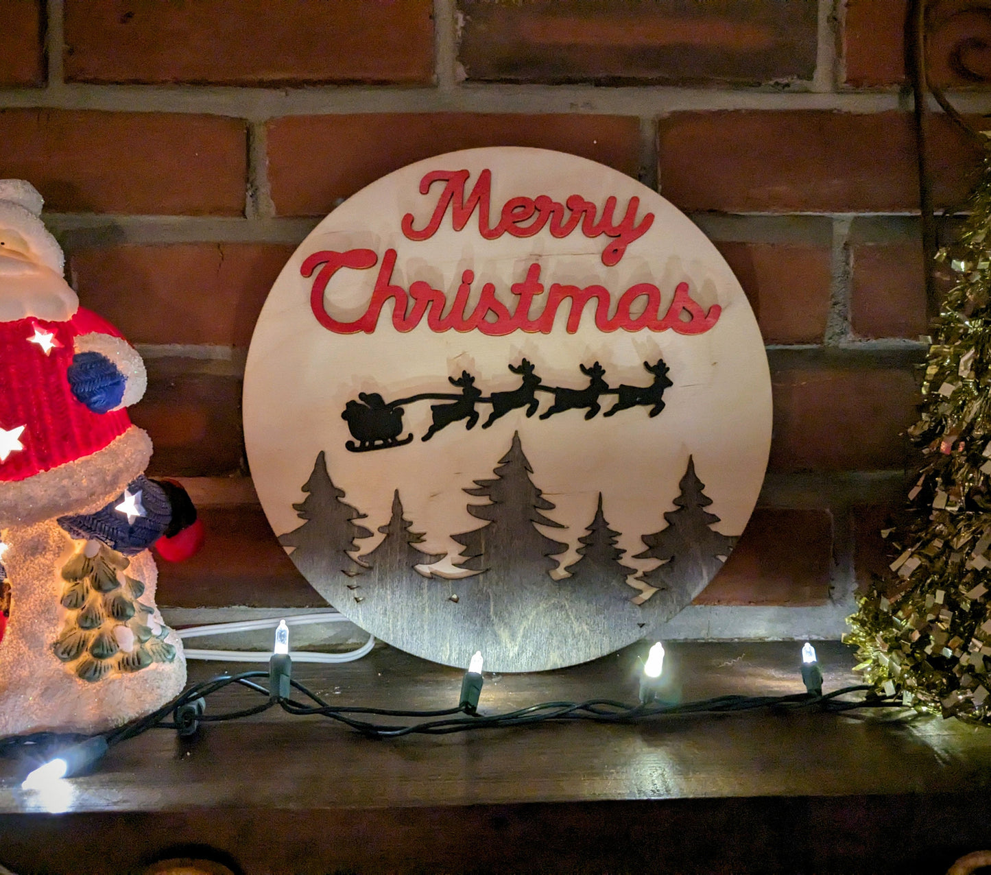 Merry Christmas Round Wood Sign Digital Download, SVG and other file types for Laser Cutting