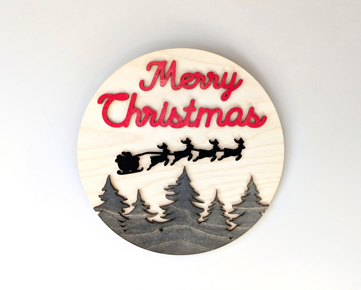 Merry Christmas Round Wood Sign Digital Download, SVG and other file types for Laser Cutting