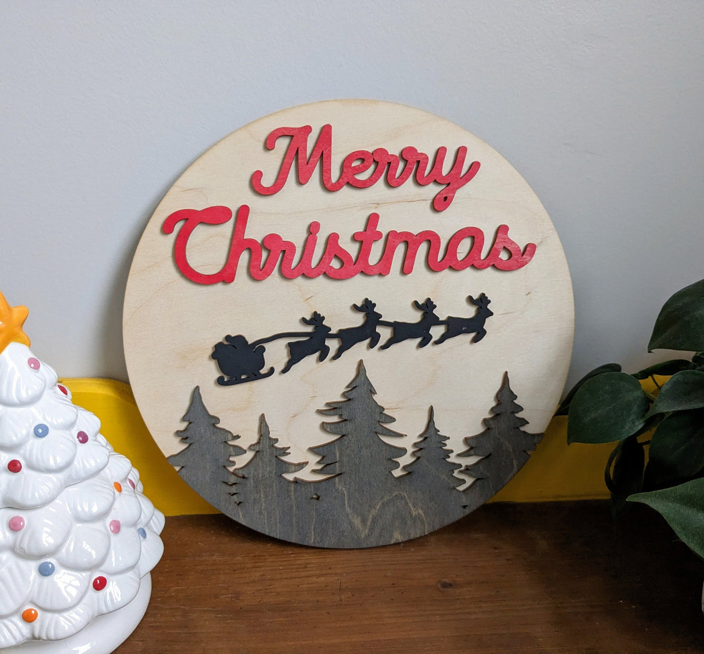 Merry Christmas Round Wood Sign Digital Download, SVG and other file types for Laser Cutting