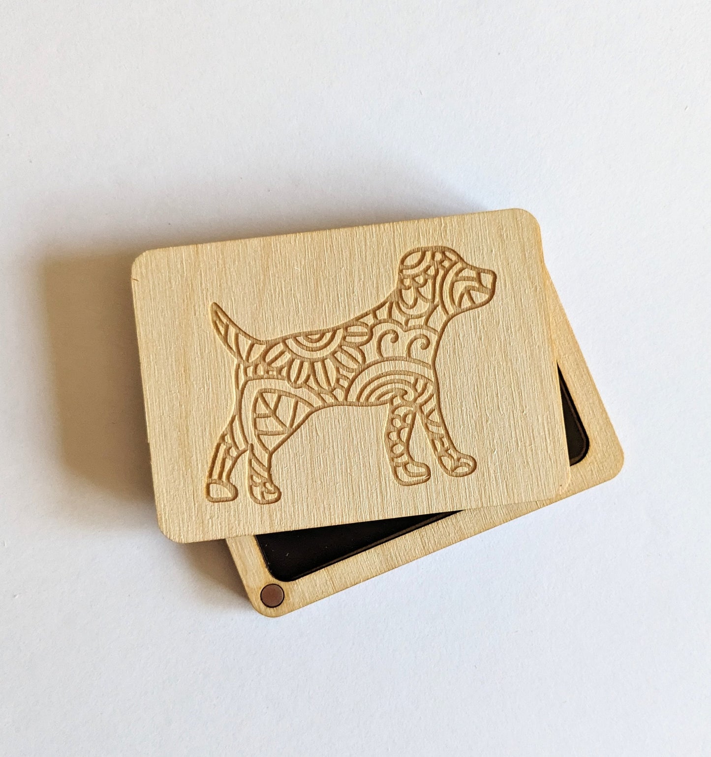 Wooden Needle Case, Laser Engraved Mandala Dog Magnetic Needle Minder