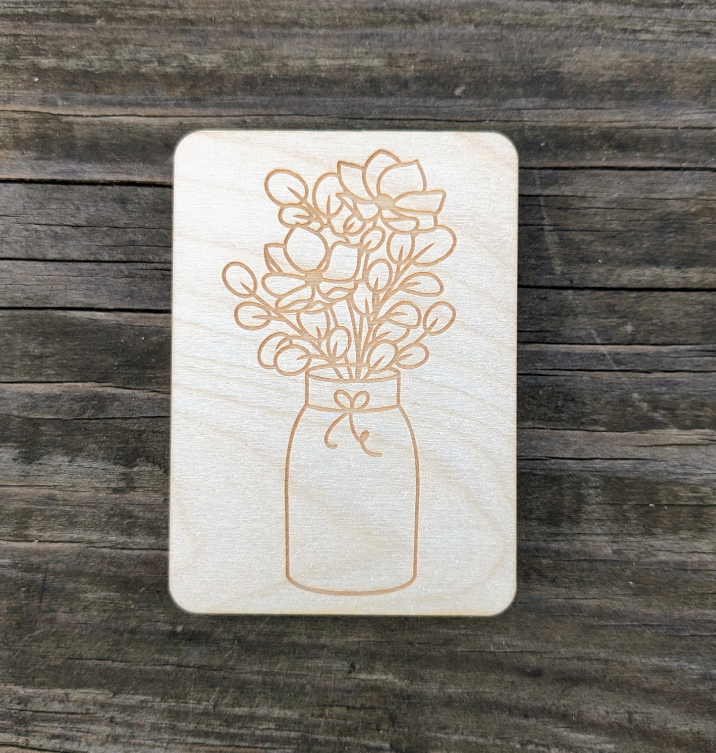 Wooden Needle Case, Laser Engraved Mason Jar Bouquet Magnetic Needle Minder