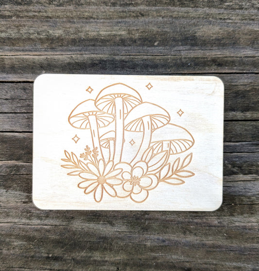 Wooden Needle Case, Laser Engraved Mushroom Magnetic Needle Minder