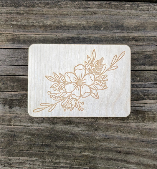 Wooden Needle Case, Laser Engraved Flower Bouquet Magnetic Needle Minder