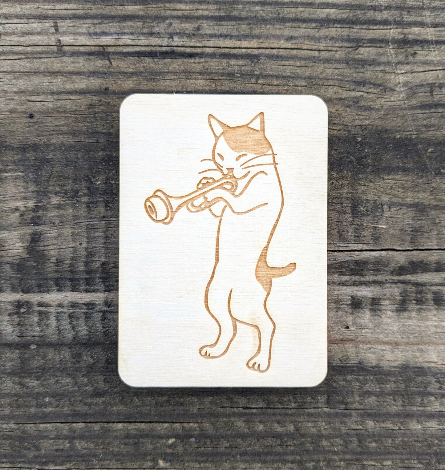 Wooden Needle Case, Laser Engraved Musician Cat Magnetic Needle Minder