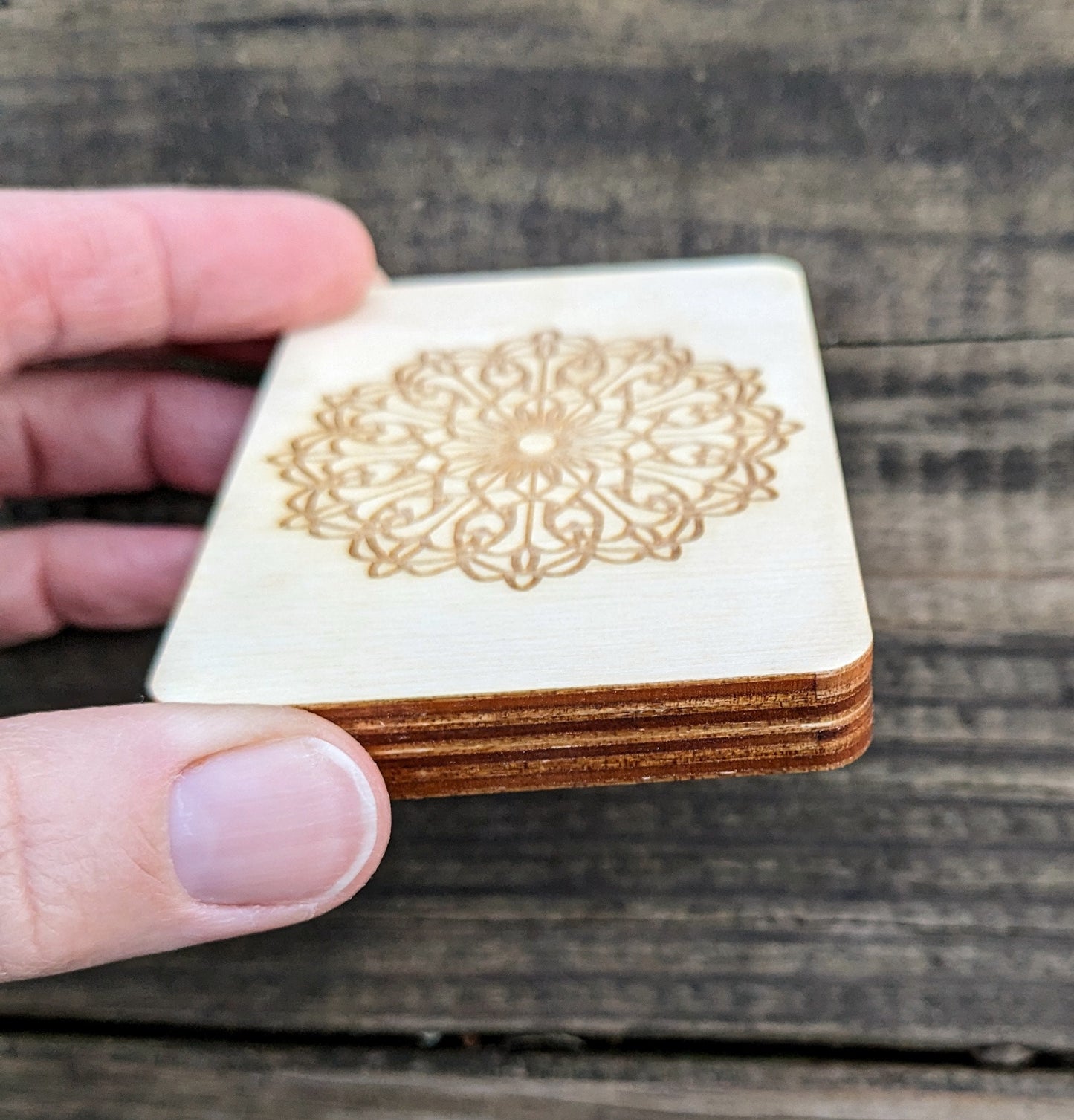 Wooden Needle Case, Laser Engraved Mandala Magnetic Needle Minder