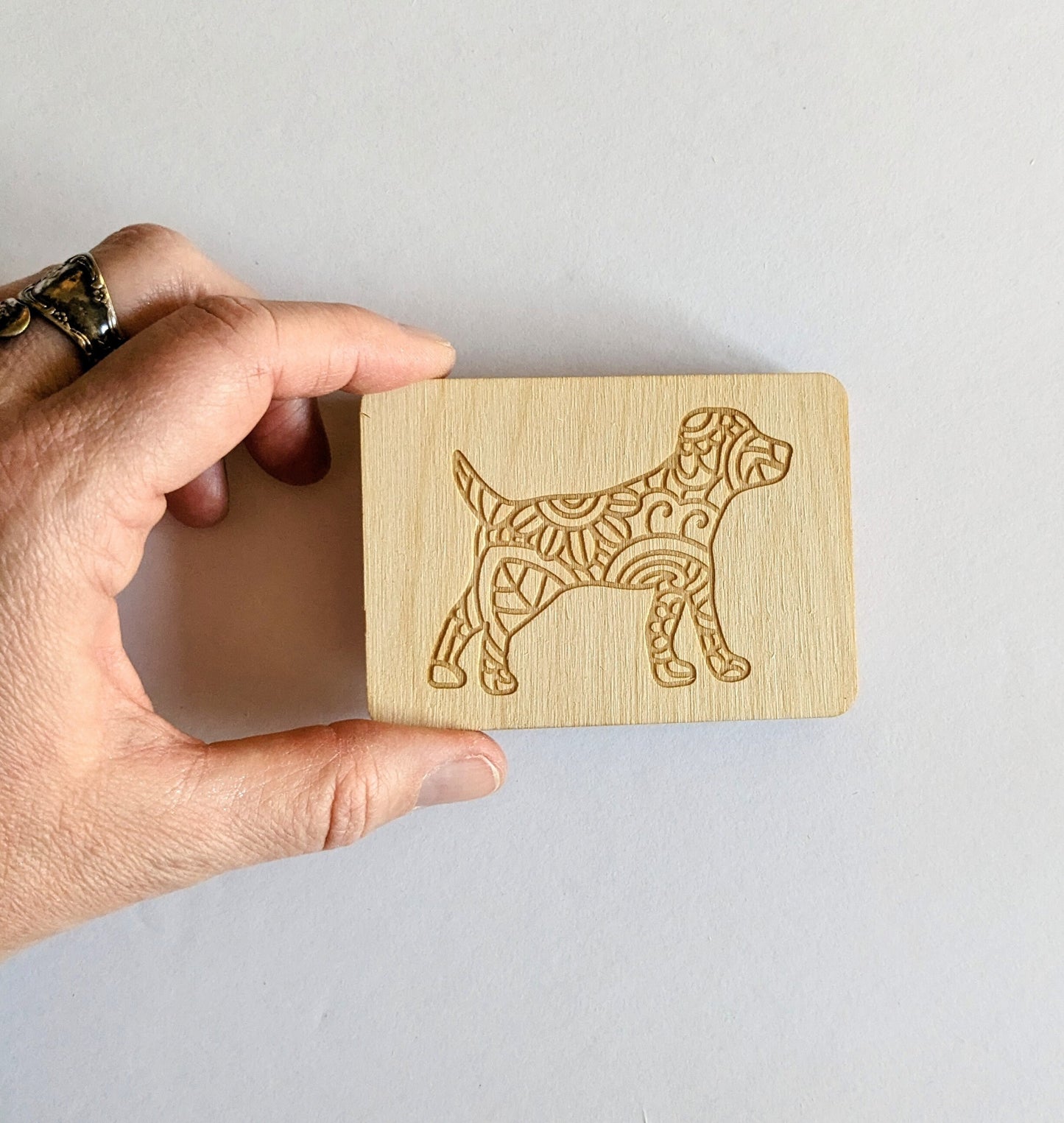 Wooden Needle Case, Laser Engraved Mandala Dog Magnetic Needle Minder