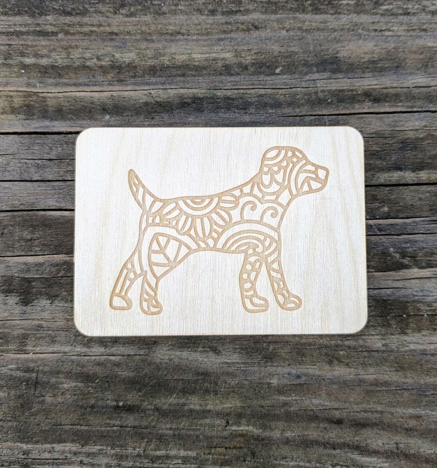 Wooden Needle Case, Laser Engraved Mandala Dog Magnetic Needle Minder