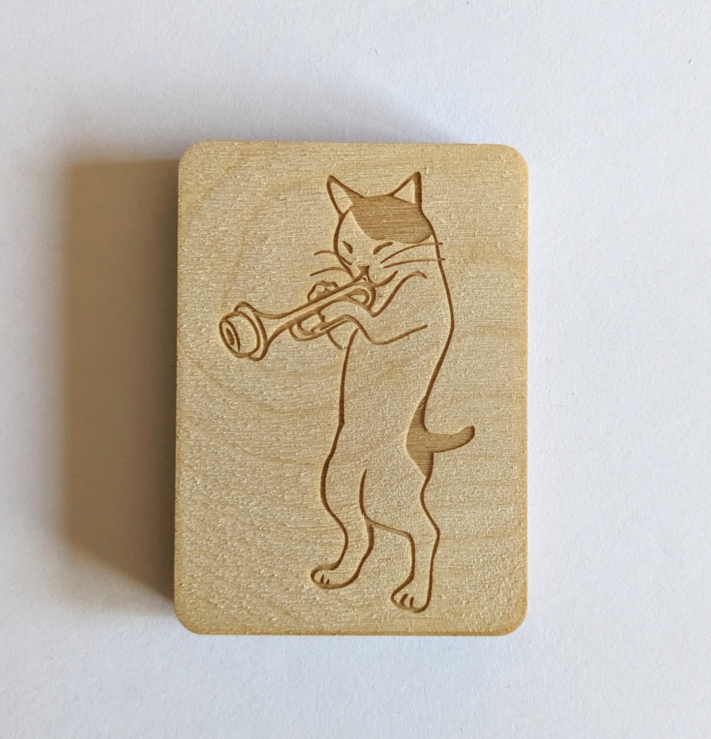 Wooden Needle Case, Laser Engraved Musician Cat Magnetic Needle Minder