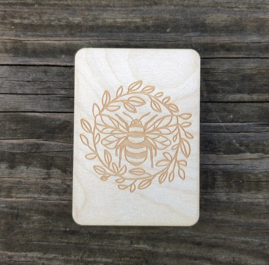 Wooden Needle Case, Laser Engraved Bee Magnetic Needle Minder