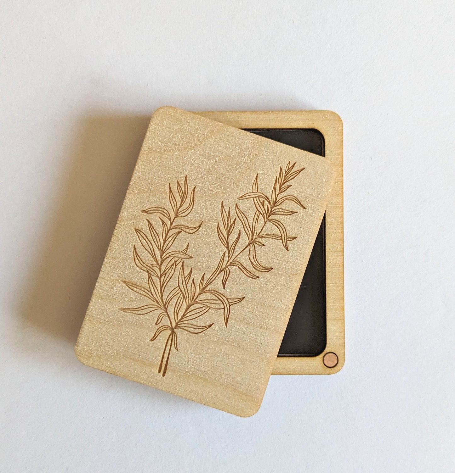 Wooden Needle Case, Laser Engraved Herb Magnetic Needle Minder