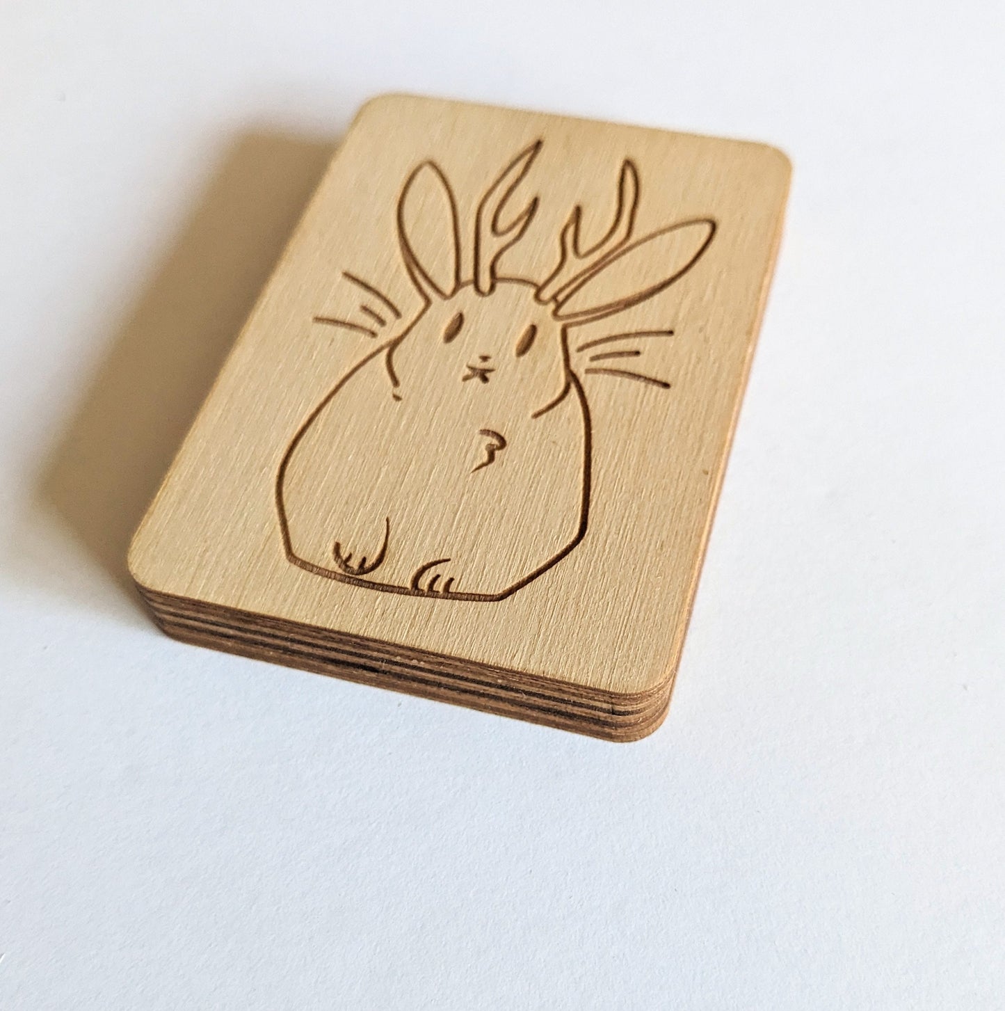 Wooden Needle Case, Laser Engraved Jackalope Magnetic Needle Minder