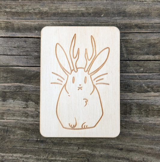 Wooden Needle Case, Laser Engraved Jackalope Magnetic Needle Minder