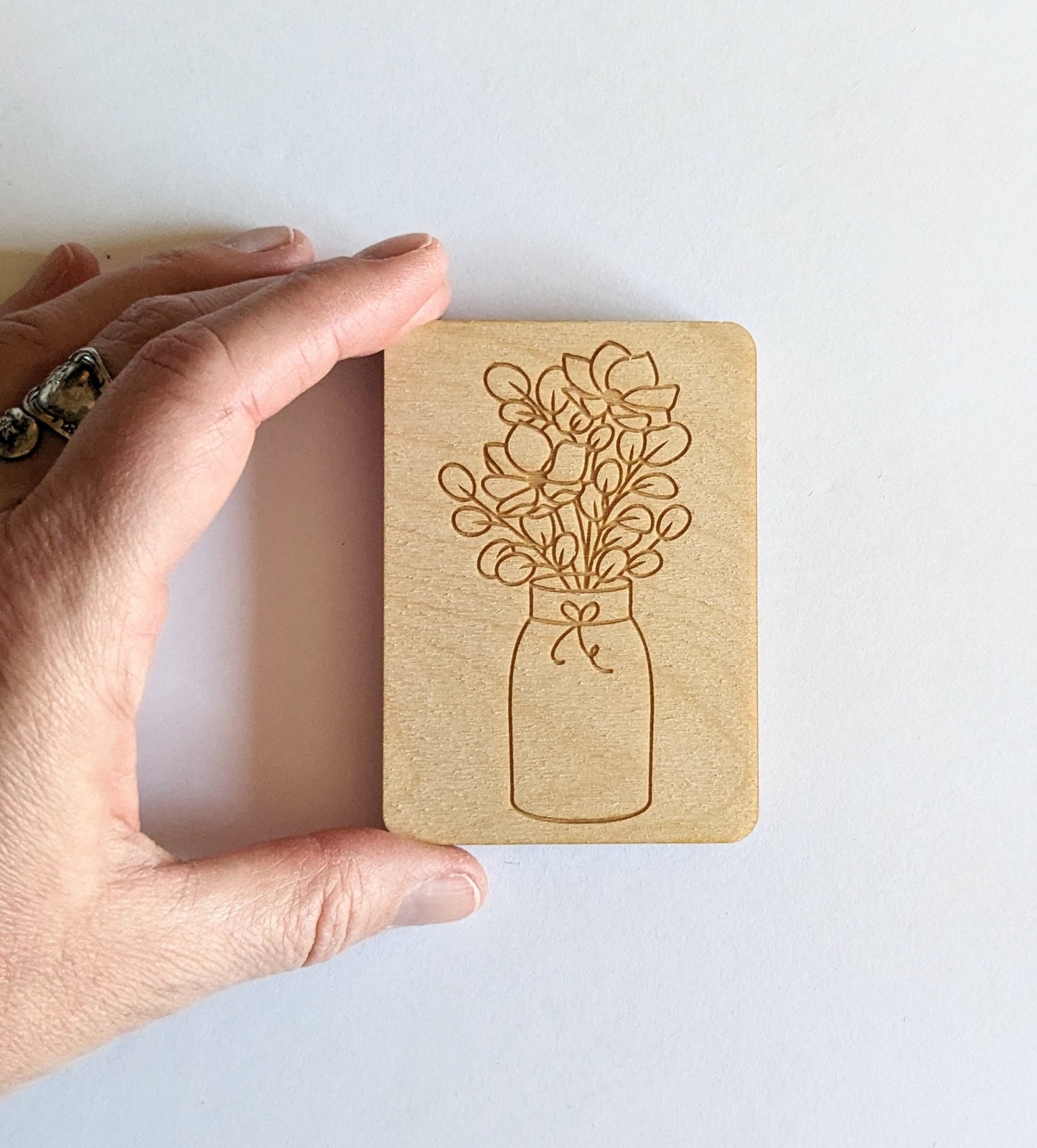 Wooden Needle Case, Laser Engraved Mason Jar Bouquet Magnetic Needle Minder