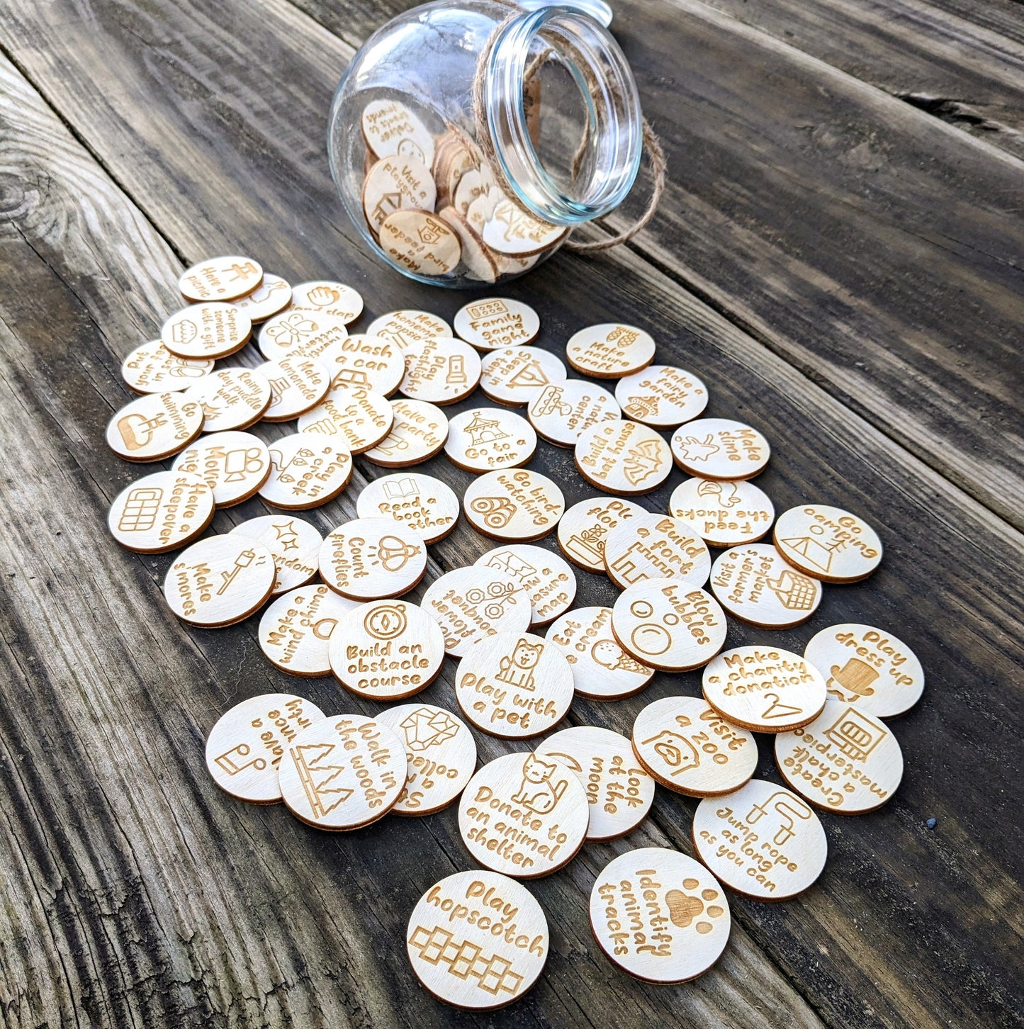 Summer Activity Ideas 75 Wooden Tokens | Screen Free Boredom Busters for Kids