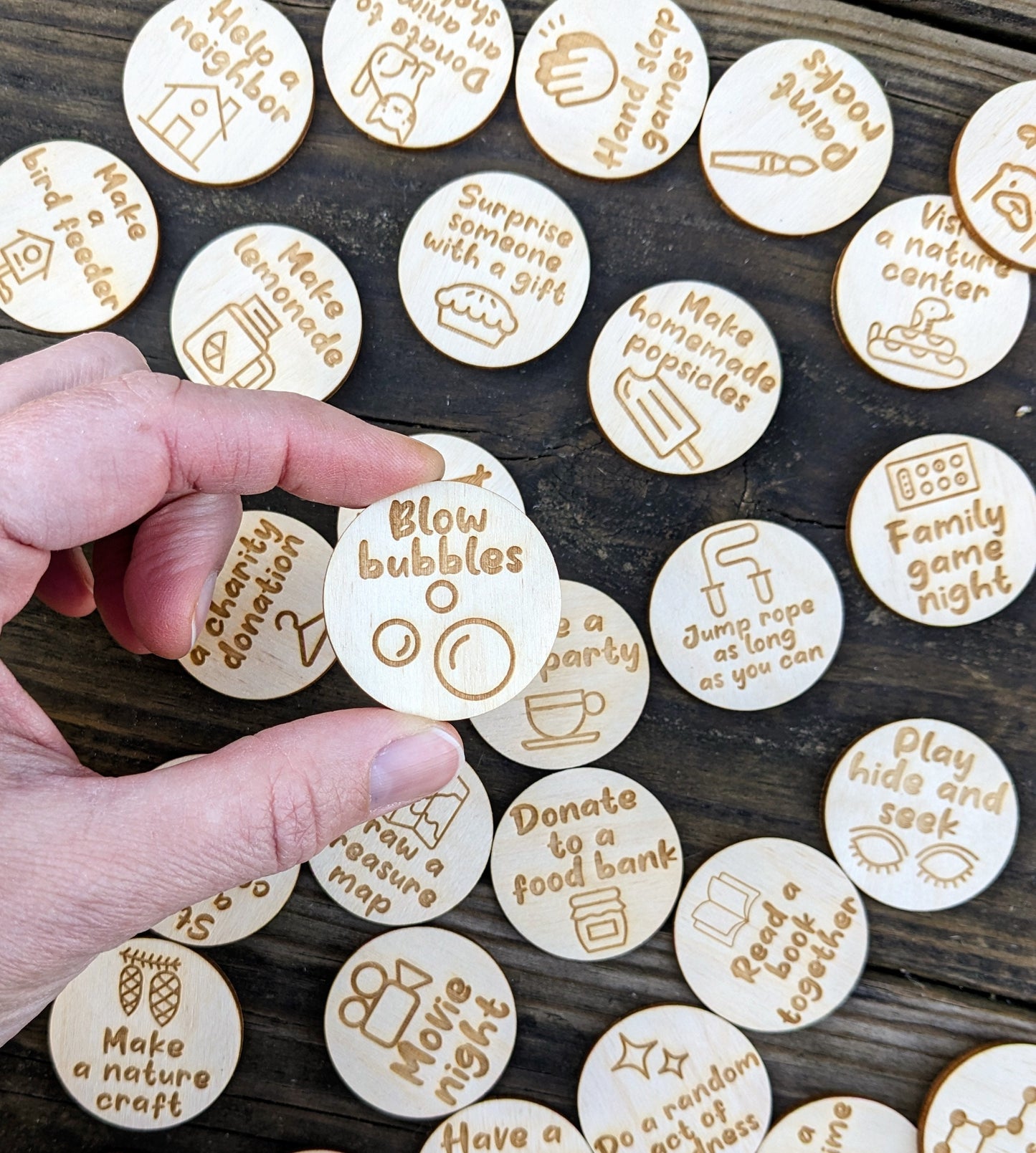 Summer Activity Ideas 75 Wooden Tokens | Screen Free Boredom Busters for Kids