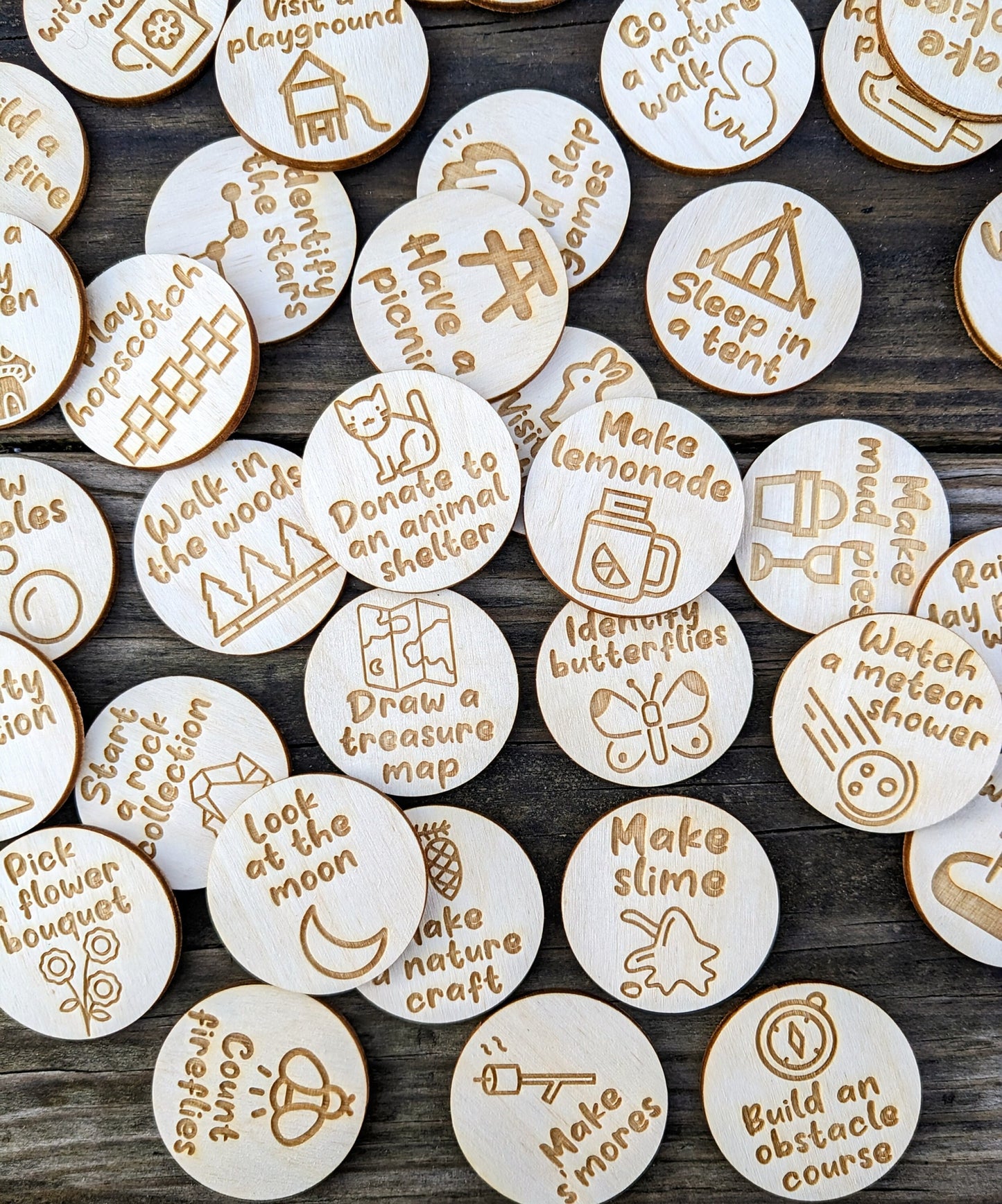 Summer Activity Ideas 75 Wooden Tokens | Screen Free Boredom Busters for Kids