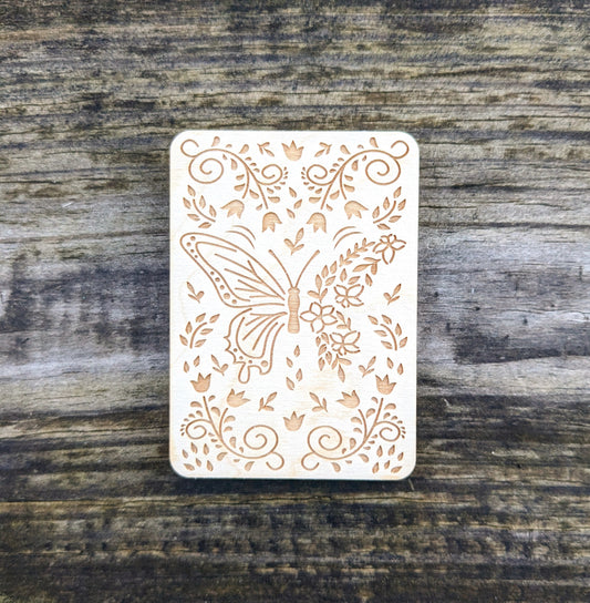 Wooden Needle Case, Laser Engraved Butterfly Magnetic Needle Minder