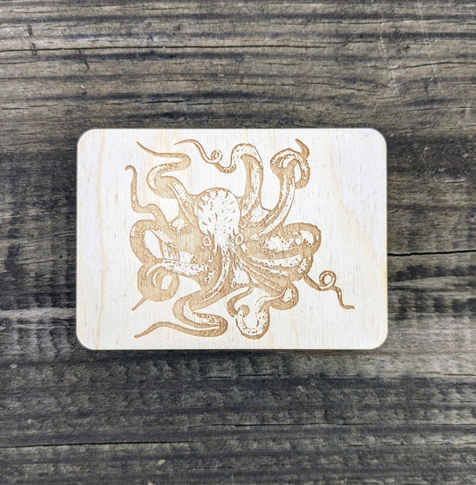 Wooden Needle Case, Laser Engraved Octopus Magnetic Needle Holder