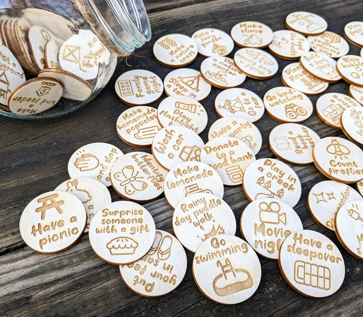 Summer Activity Ideas 75 Wooden Tokens | Screen Free Boredom Busters for Kids