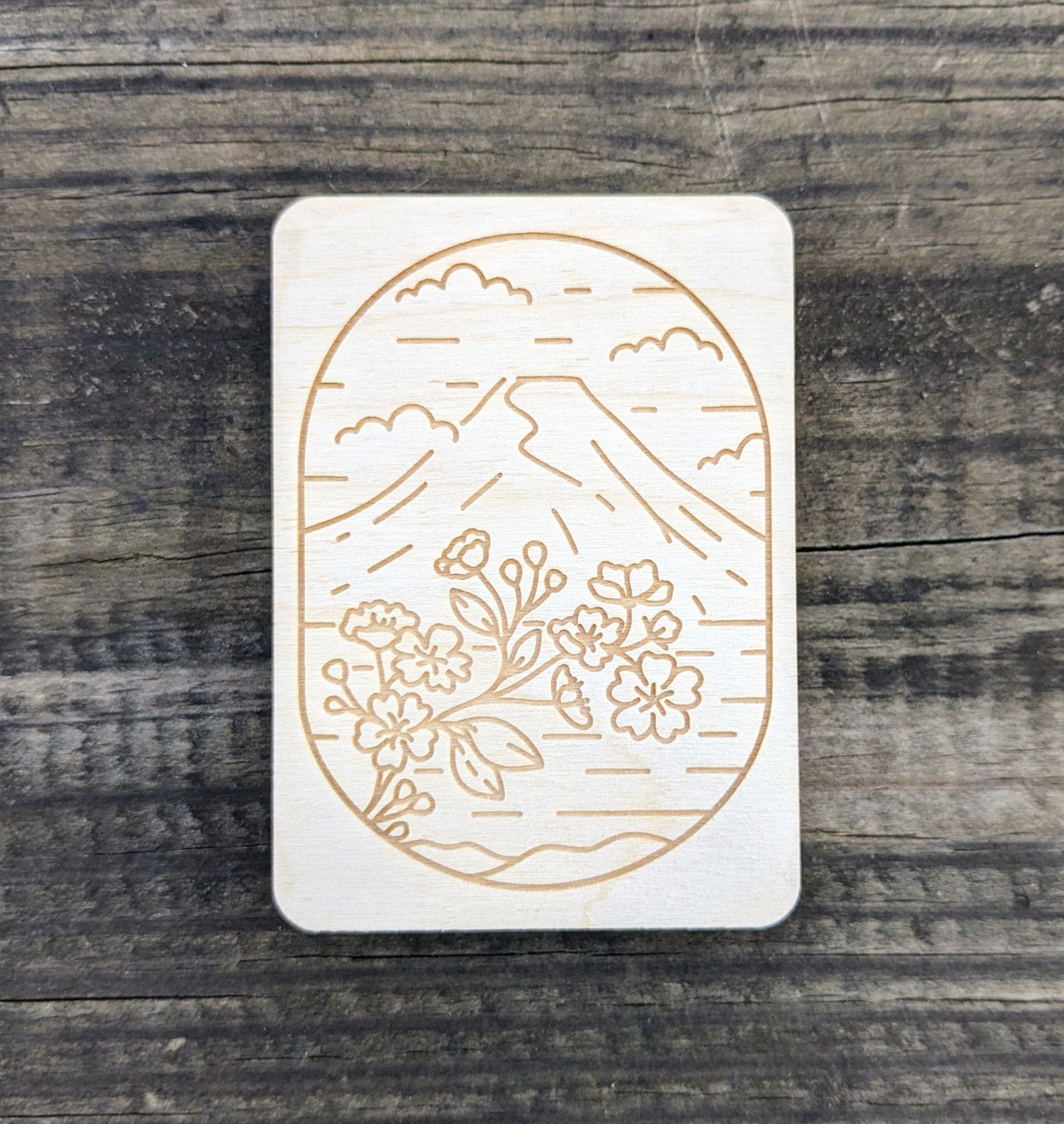 Wooden Needle Case, Laser Engraved Mountain Flowers Magnetic Needle Holder