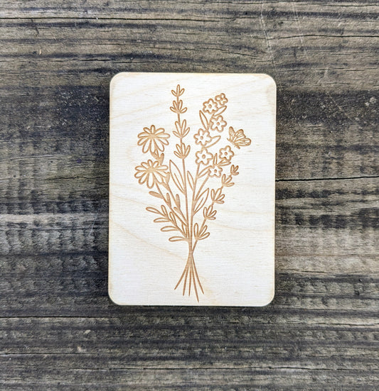 Wooden Needle Case, Laser Engraved Flower Bouquet Magnetic Needle Minder