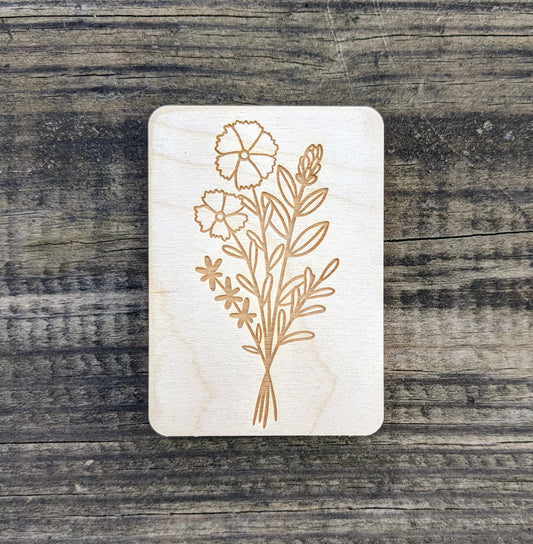 Wooden Needle Case, Laser Engraved Flower Bouquet Magnetic Needle Holder