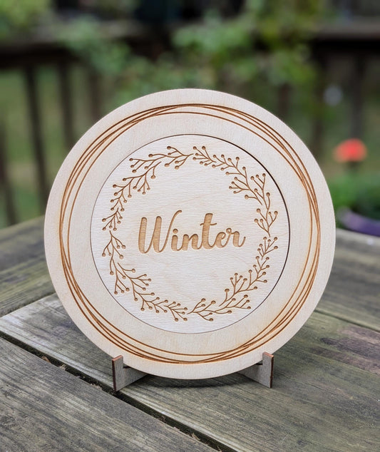 Christmas and Winter Center Circle Inserts for Interchangeable Sign, Rustic Wood Countertop Stand