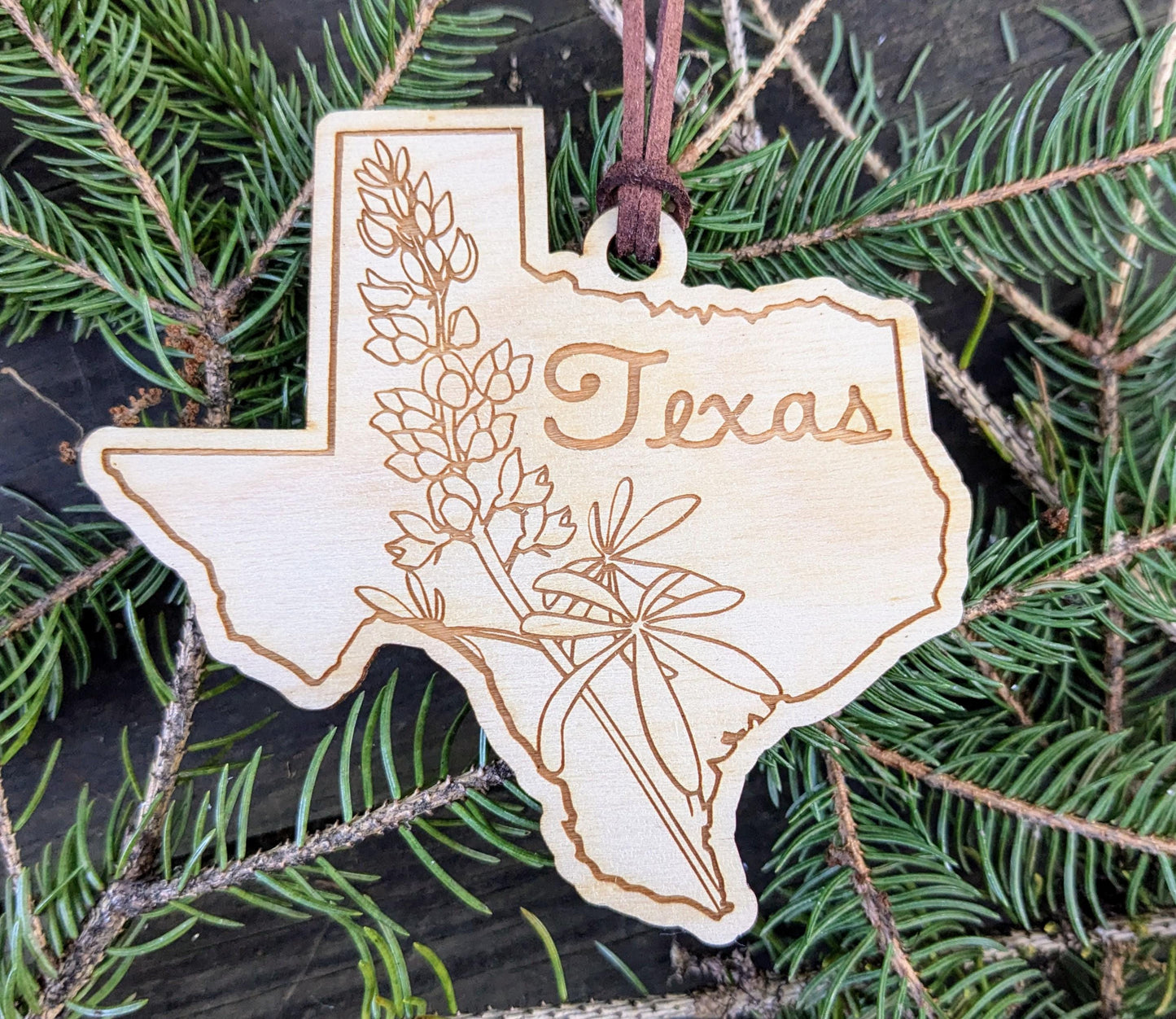 50 States Flower Ornament, Laser Cut and Engraved Christmas Tree Ornament