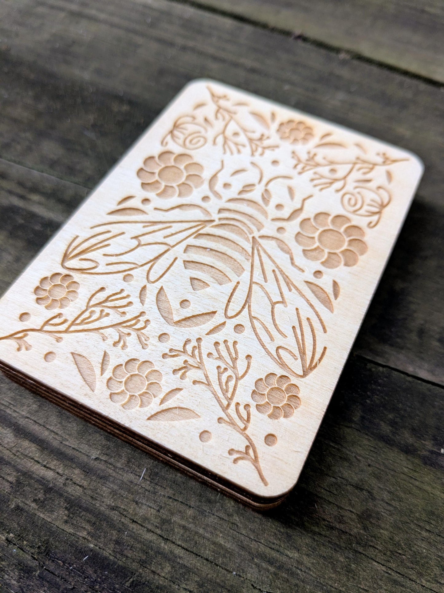 Wooden Needle Case, Laser Engraved Bee and Roses Magnetic Needle Minder