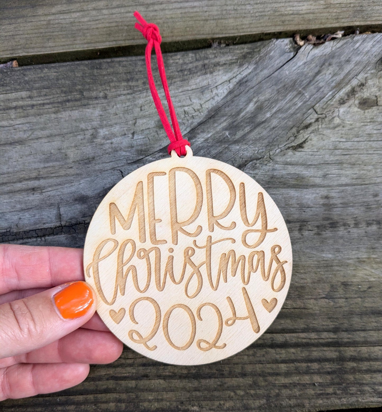 Merry Christmas 2024 Ornament, Laser Cut and Engraved Tree Ornament