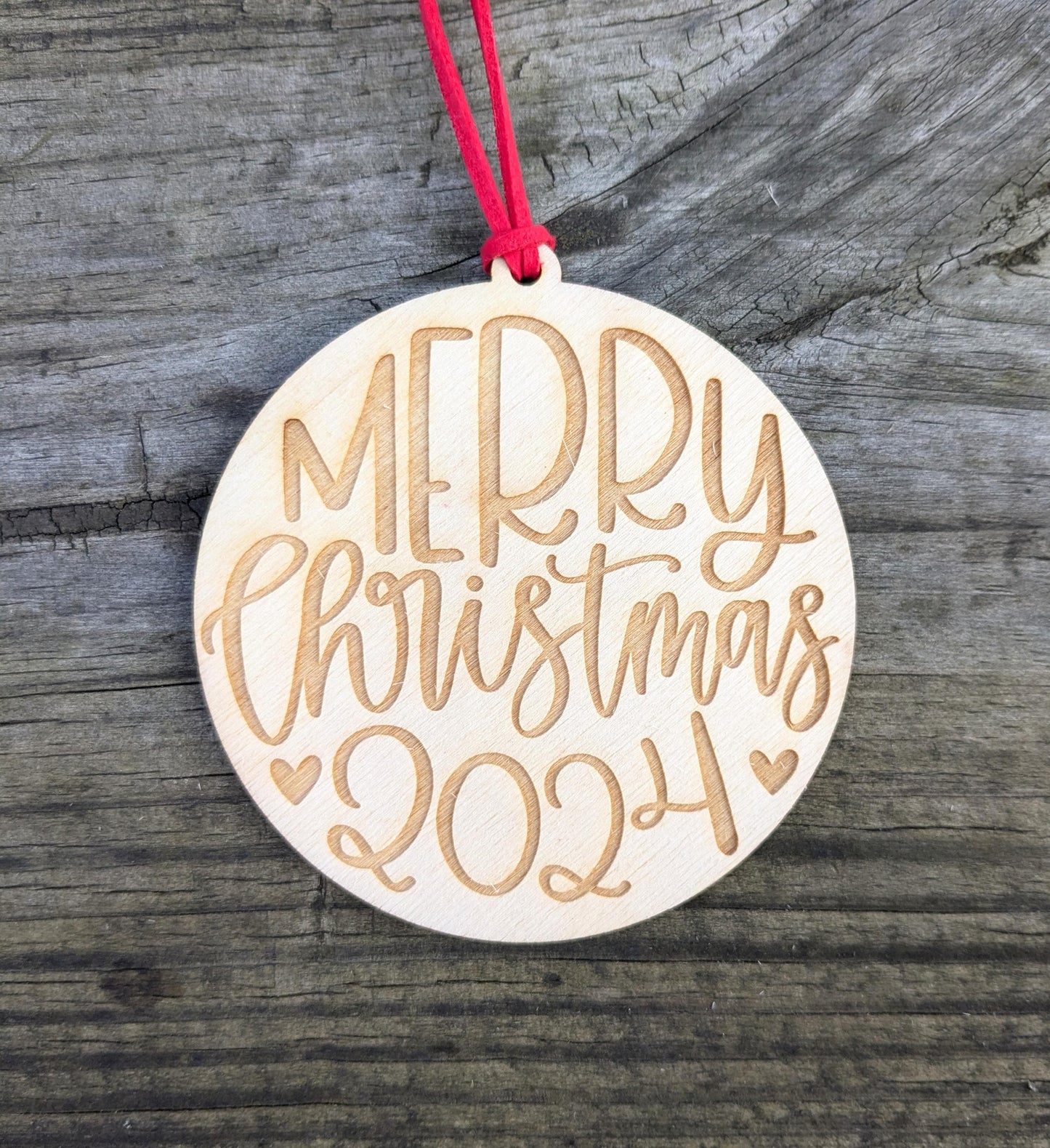 Merry Christmas 2024 Ornament, Laser Cut and Engraved Tree Ornament