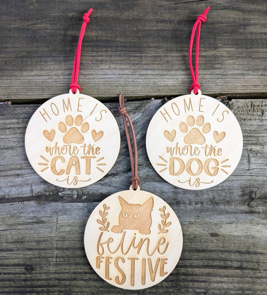 Cute Pet Ornament, Laser Cut and Engraved Tree Ornament for Dog and Cats