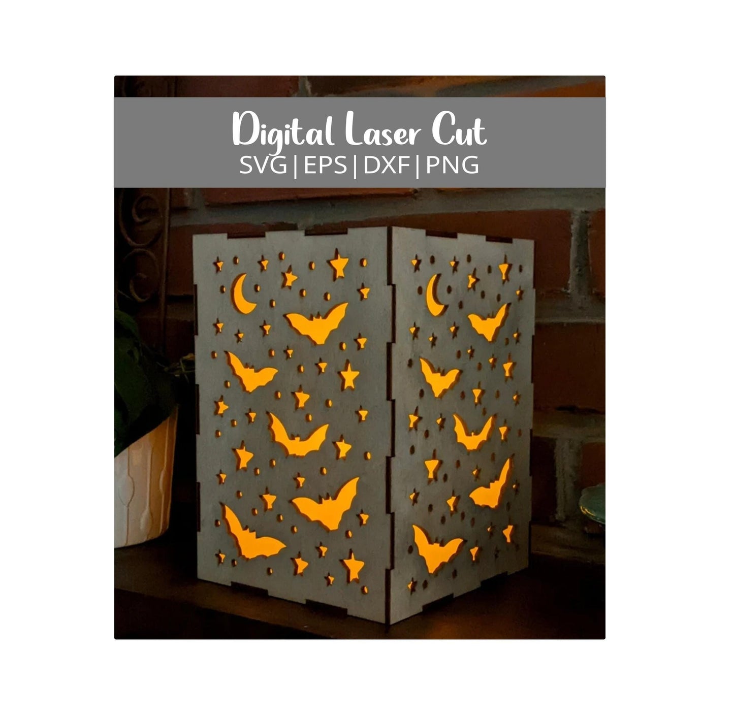 Halloween Bats Wood Laser Cut Candleholder Digital File | Tea Light Lantern Votive Holder| Digital Download Files SVG, DXF, PNG Format