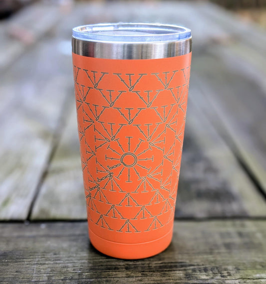 Laser Engraved 20oz Travel Mug with Lid - Orange Engraved Granny Square Crochet Stitches Travel Cup