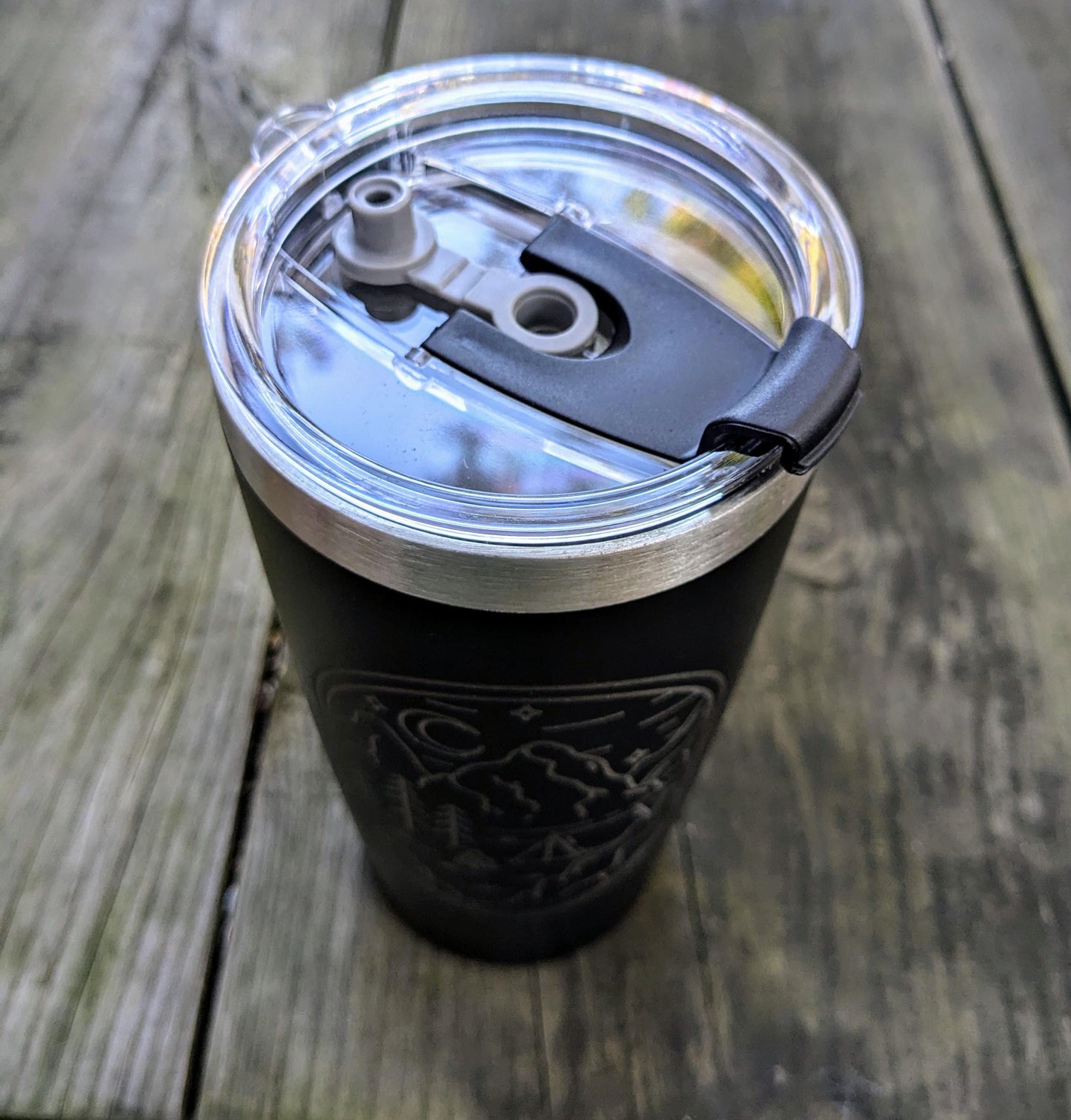 Laser Engraved 20oz Travel Mug with Lid - Camping in the Mountains Travel Cup